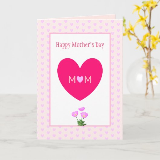 Happy-Moederdag- en roze hartenkaart Kaart (Gele Bloem)