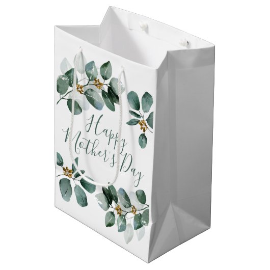 Happy Moederdag Eucalyptus Waterverf Foliage Medium Cadeauzakje (Voorkant Gekanteld)