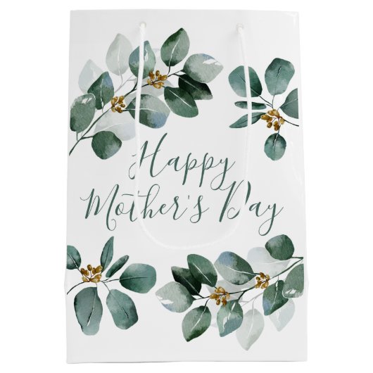 Happy Moederdag Eucalyptus Waterverf Foliage Medium Cadeauzakje (Achterkant)