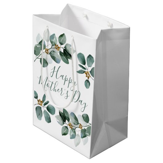 Happy Moederdag Eucalyptus Waterverf Foliage Medium Cadeauzakje (Achterkant Gekanteld)