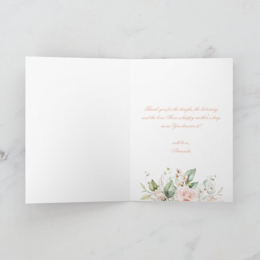 Happy Moederdag Faux Gold Blush Pink Floral Kaart (Binnen)