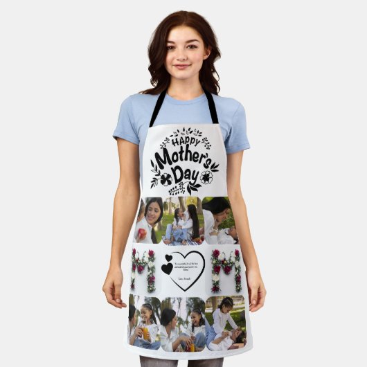 Happy Moederdag Floral Aangepaste Foto Schort (Gedragen)