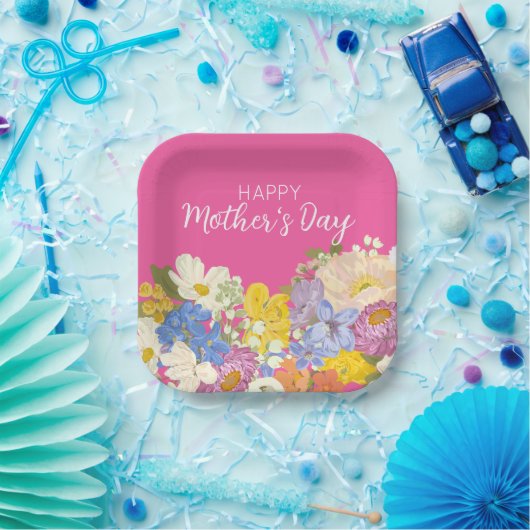 Happy Moederdag Floral Blooms Papieren Bordje (Feest)