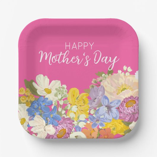 Happy Moederdag Floral Blooms Papieren Bordje (Voorkant)