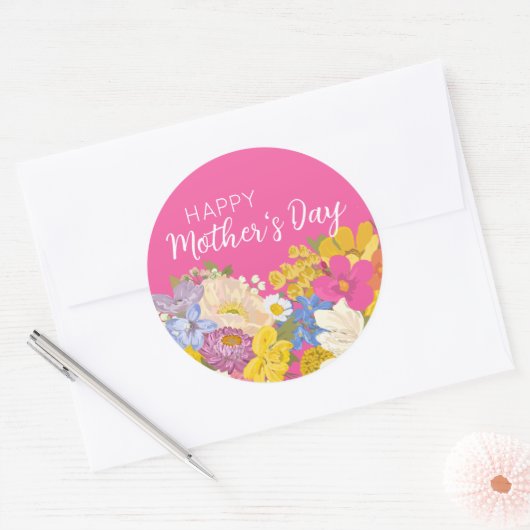 Happy Moederdag Floral Blooms Ronde Sticker (Envelop)