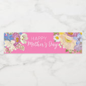 Happy Moederdag Floral Blooms Waterfles Etiket (Enkel label)