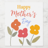 Happy Moederdag Floral Blooms Wijn Etiket (Enkel label)