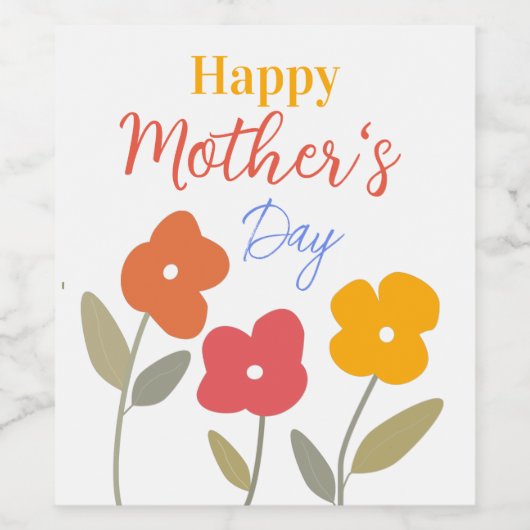 Happy Moederdag Floral Blooms Wijn Etiket (Enkel label)