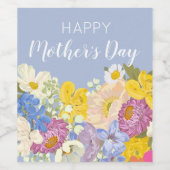 Happy Moederdag Floral Blooms Wijn Etiket (Enkel label)