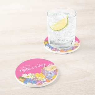 Happy Moederdag Floral Blooms Zandsteen Onderzetter