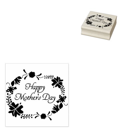 Happy Moederdag Floral Circle Rubberstempel (Gestempeld)