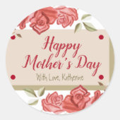 Happy Moederdag Floral Classic Charm Red Rose Ronde Sticker (Voorkant)