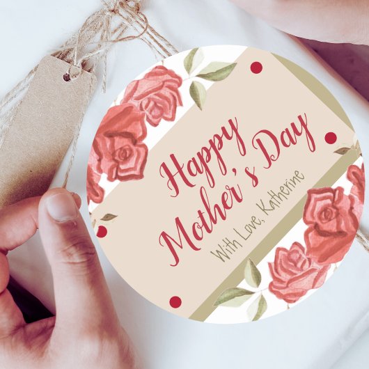 Happy Moederdag Floral Classic Charm Red Rose Ronde Sticker