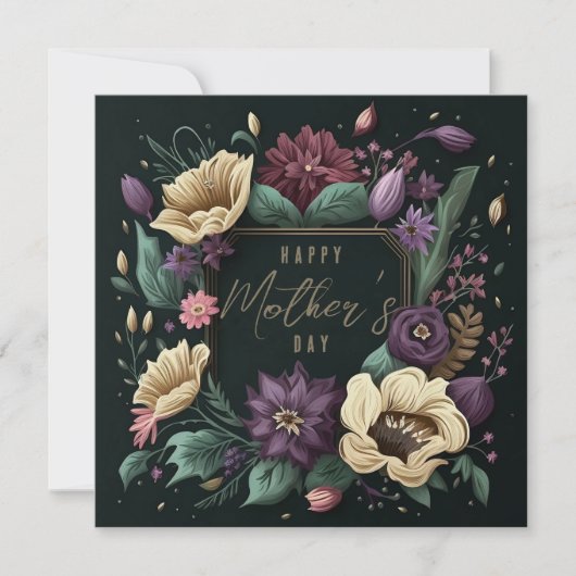 Happy Moederdag Floral Dark Custom Message Feestdagenkaart (Voorkant)