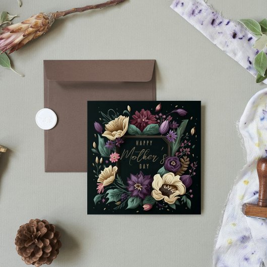 Happy Moederdag Floral Dark Custom Message Feestdagenkaart