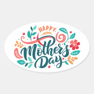 Happy Moederdag Floral Design-63754 Ovale Sticker
