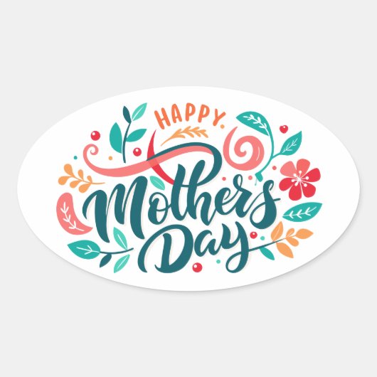 Happy Moederdag Floral Design-63754 Ovale Sticker (Voorkant)