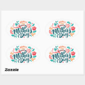 Happy Moederdag Floral Design-63754 Ovale Sticker (Vel)