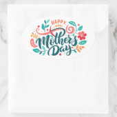Happy Moederdag Floral Design-63754 Ovale Sticker (Tas)