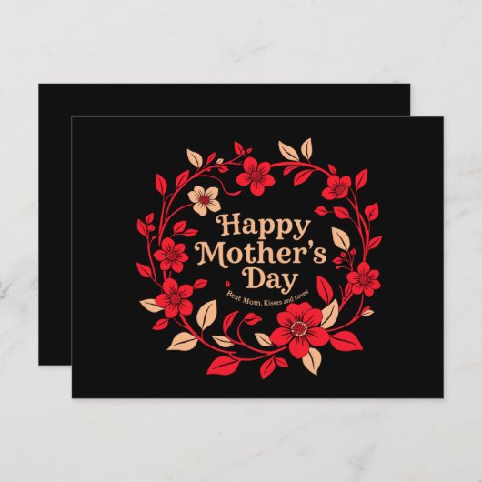 Happy Moederdag Floral Krans Briefkaart (Voorkant / Achterkant)