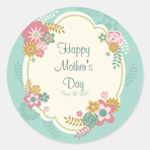 Happy Moederdag Floral Lijst Ronde Sticker
