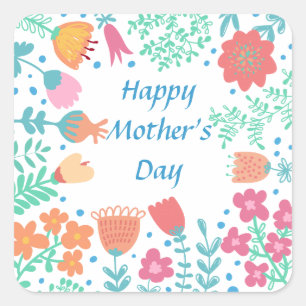 Happy Moederdag Floral Lijst Vierkante Sticker