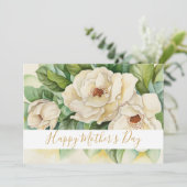 Happy Moederdag Floral Magnolia Gold Script Feestdagenkaart (Staand voorkant)