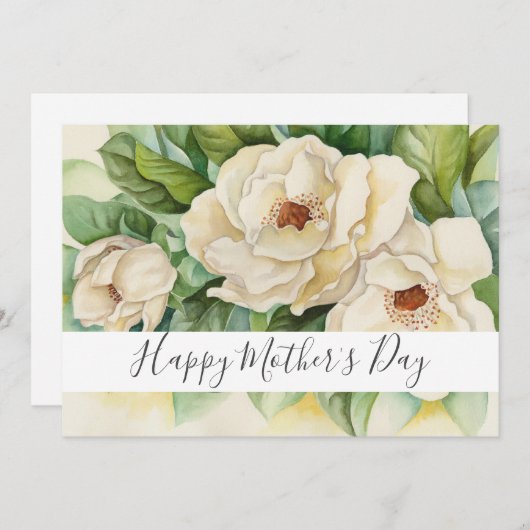 Happy Moederdag Floral Magnolia Name Script Feestdagenkaart (Voorkant / Achterkant)