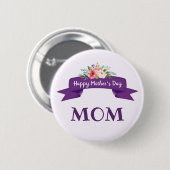 Happy Moederdag Floral op Paarse lint Gift Ronde Button 5,7 Cm (Voorkant /achterkant)