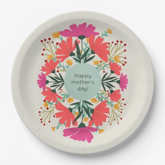 Happy moederdag floral papieren bordje (Voorkant)