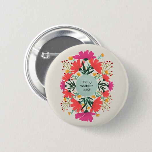 Happy moederdag floral ronde button 5,7 cm (Voorkant /achterkant)