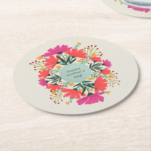 Happy moederdag floral ronde kartonnen onderzetter (Gebogen)