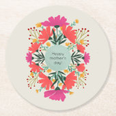 Happy moederdag floral ronde kartonnen onderzetter (Voorkant)