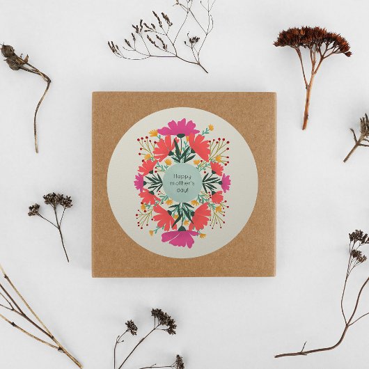 Happy moederdag floral ronde sticker