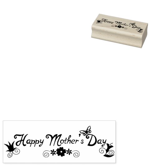 Happy Moederdag Floral & Vlinder Rubberstempel (Gestempeld)