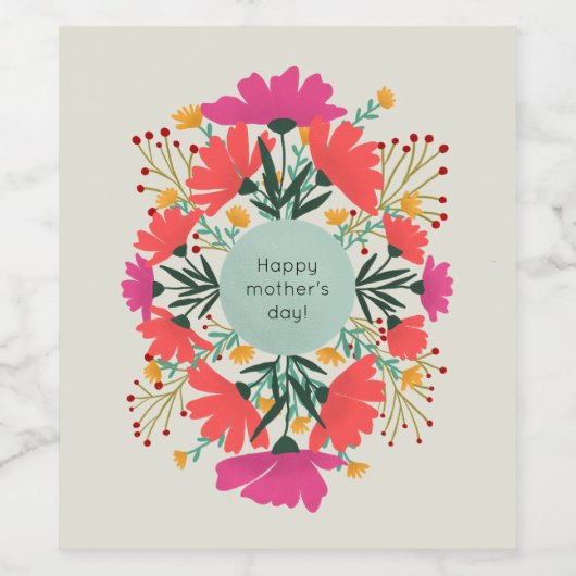 Happy moederdag floral wijn etiket (Enkel label)
