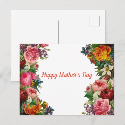 Happy Moederdag Flower Bouquet Briefkaart (Voorkant / Achterkant)