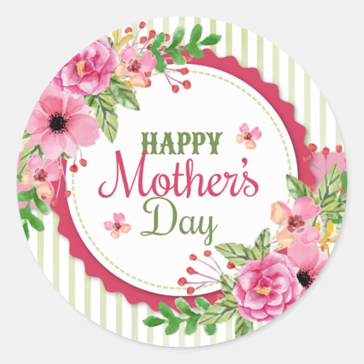 Happy moederdag  flower bouquet lijst ronde sticker (Voorkant)