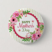 Happy moederdag flower lijst ronde button 5,7 cm (Voorkant)