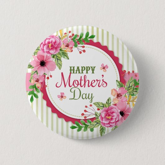 Happy moederdag  flower lijst ronde button 5,7 cm (Voorkant)