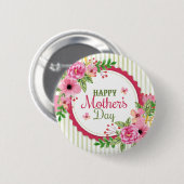 Happy moederdag  flower lijst ronde button 5,7 cm (Voorkant /achterkant)