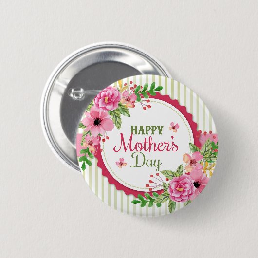 Happy moederdag flower lijst ronde button 5,7 cm (Voorkant /achterkant)