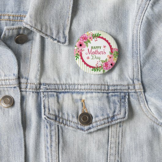 Happy moederdag flower lijst ronde button 5,7 cm (In situ)