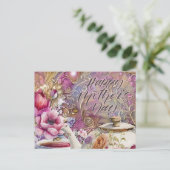 Happy Moederdag Flowers en Tea Party Briefkaart (Staand voorkant)