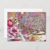 Happy Moederdag Flowers en Tea Party Briefkaart (Voorkant / Achterkant)