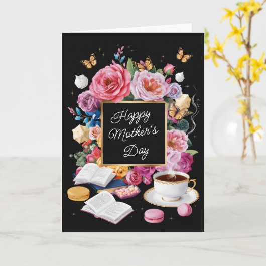 Happy Moederdag Flowers & Macarons  Kaart (Gele Bloem)