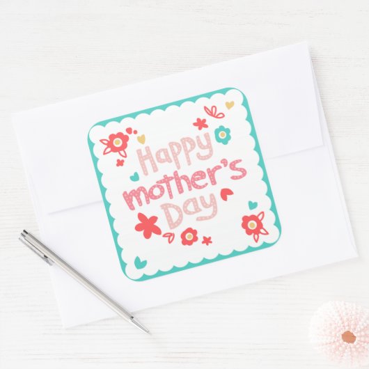 Happy Moederdag Flowers Vierkante Sticker (Envelop)
