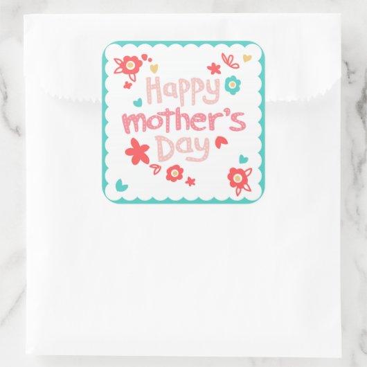Happy Moederdag Flowers Vierkante Sticker (Tas)