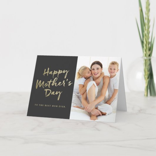 Happy Moederdag Folded Photo Card | Zwart Kaart (Voorkant)