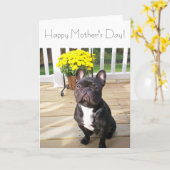 Happy Moederdag Franse Bulldog w/Flowers Kaart (Gele Bloem)